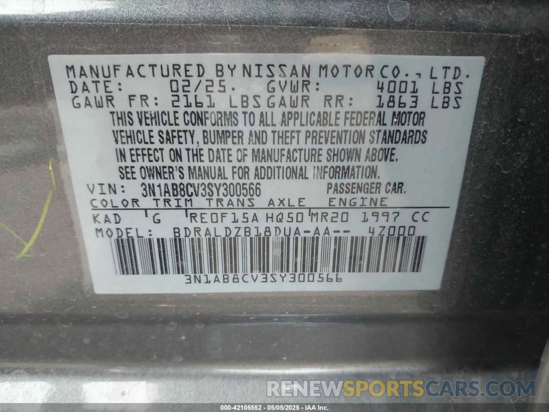 9 fotografías del automóvil dañado 3N1AB8CV3SY300566 NISSAN SENTRA 2025
