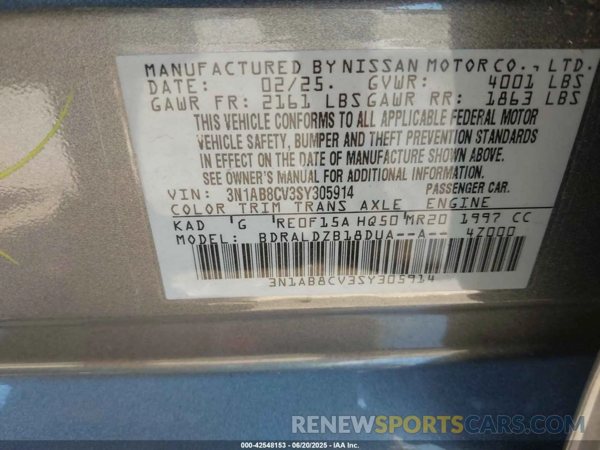 9 fotografías del automóvil dañado 3N1AB8CV3SY305914 NISSAN SENTRA 2025