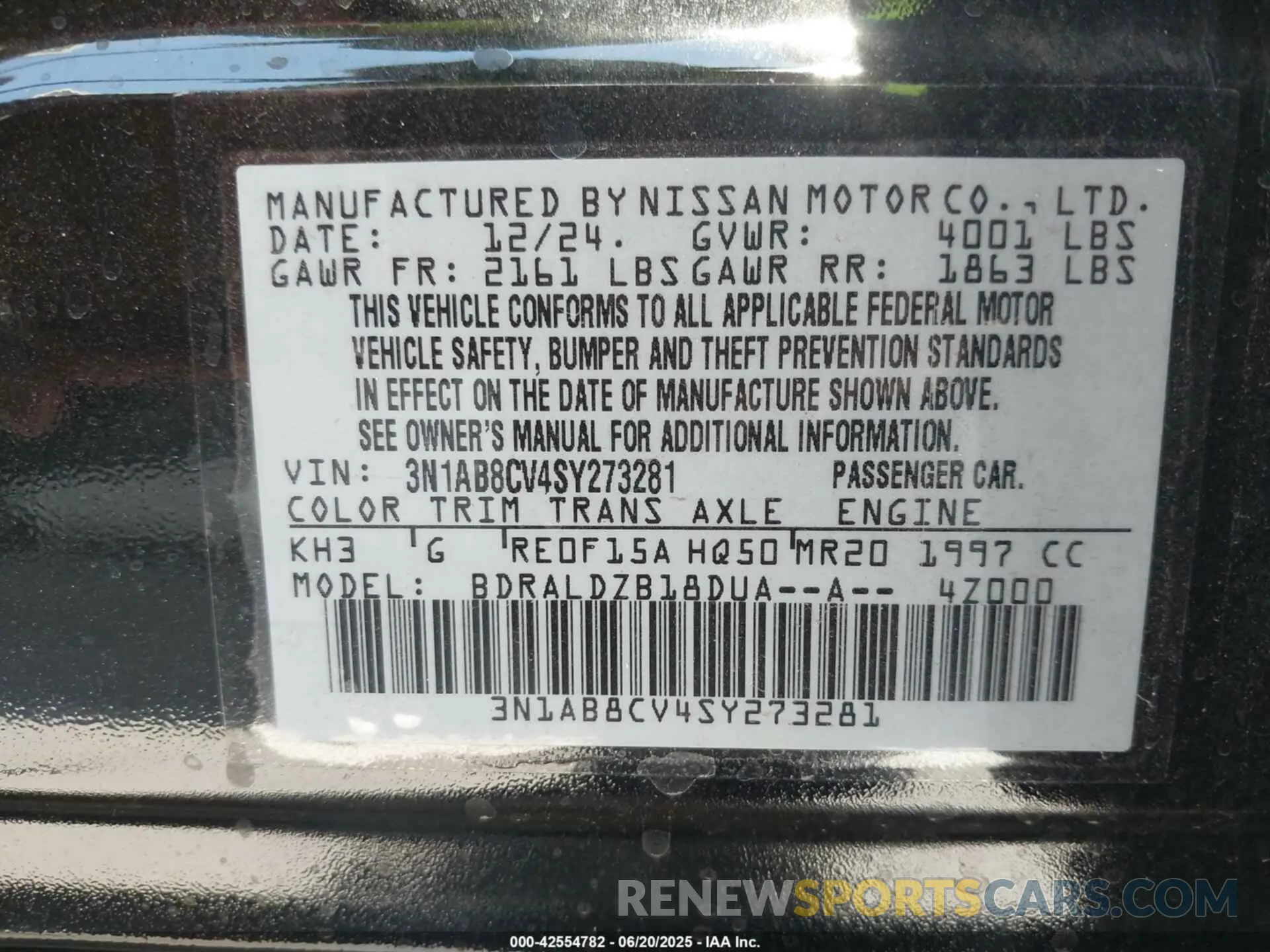 9 fotografías del automóvil dañado 3N1AB8CV4SY273281 NISSAN SENTRA 2025