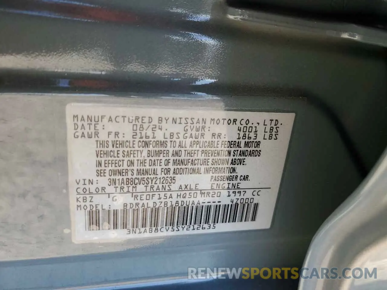 12 fotografías del automóvil dañado 3N1AB8CV5SY212635 NISSAN SENTRA 2025