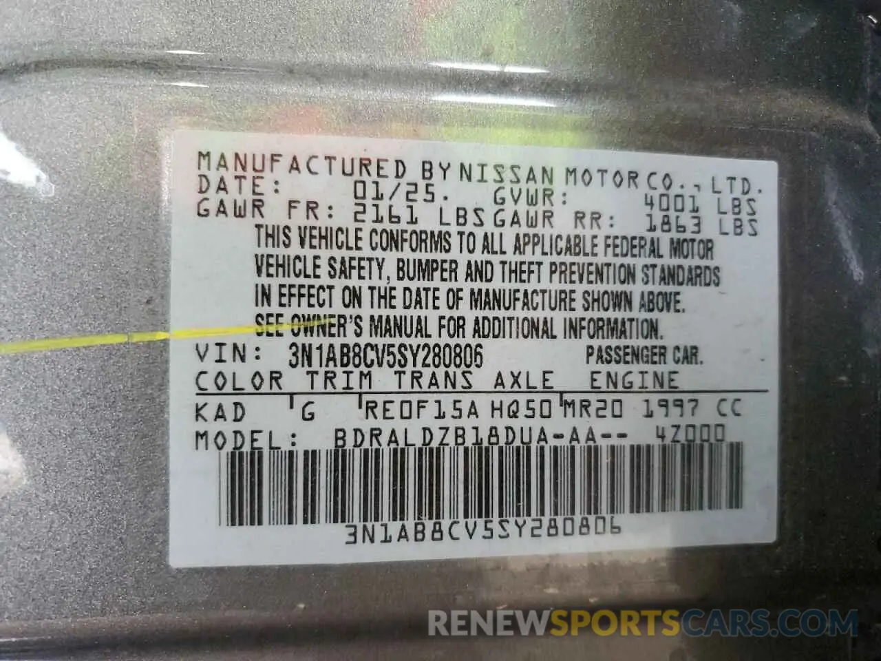 12 fotografías del automóvil dañado 3N1AB8CV5SY280806 NISSAN SENTRA 2025