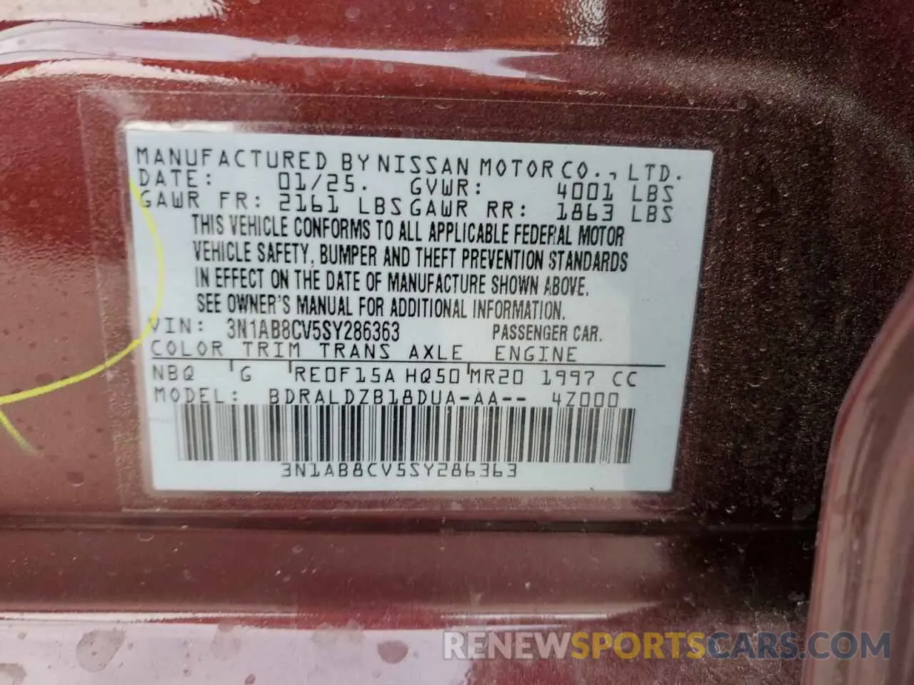 12 fotografías del automóvil dañado 3N1AB8CV5SY286363 NISSAN SENTRA 2025