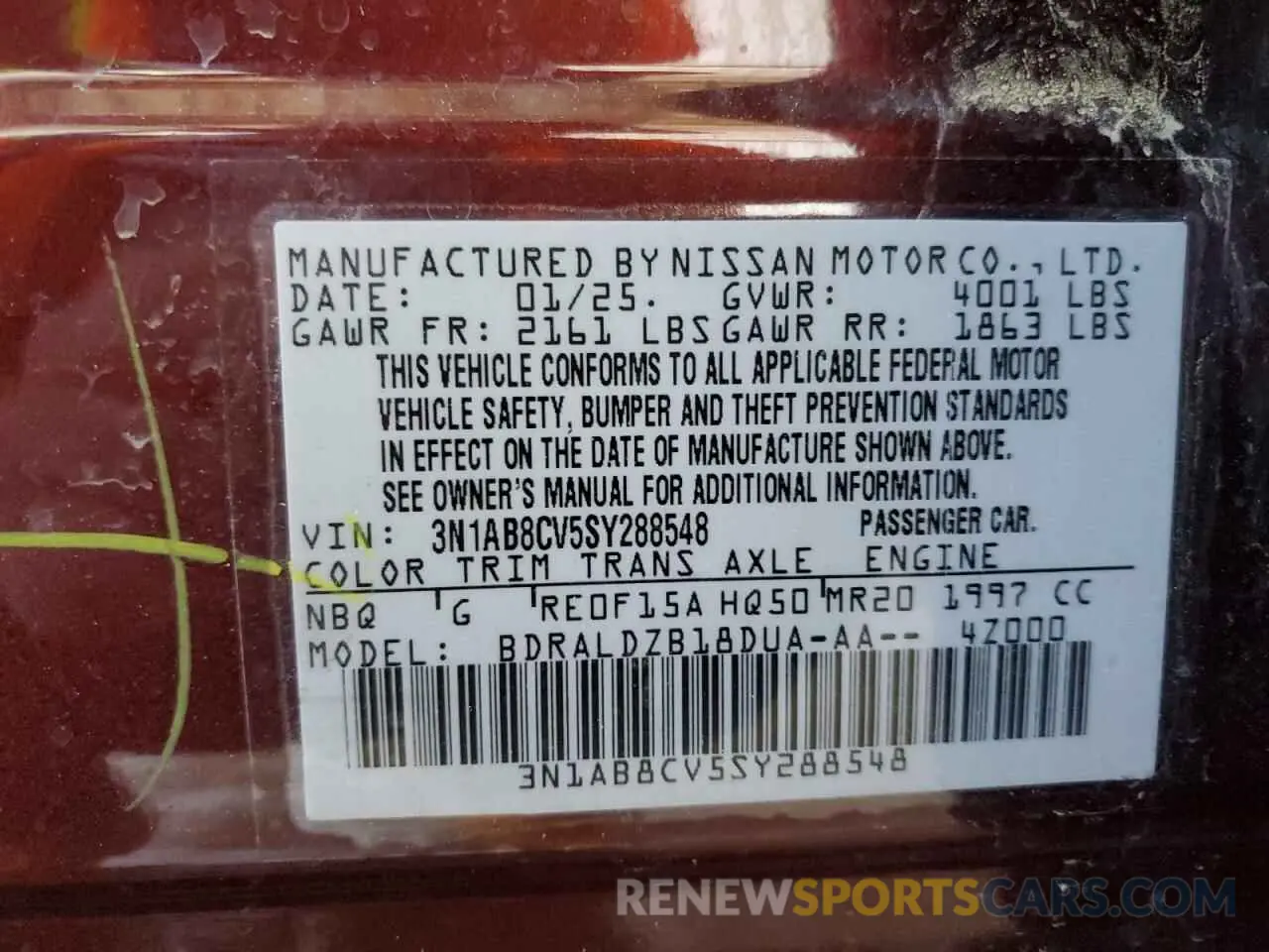 12 fotografías del automóvil dañado 3N1AB8CV5SY288548 NISSAN SENTRA 2025