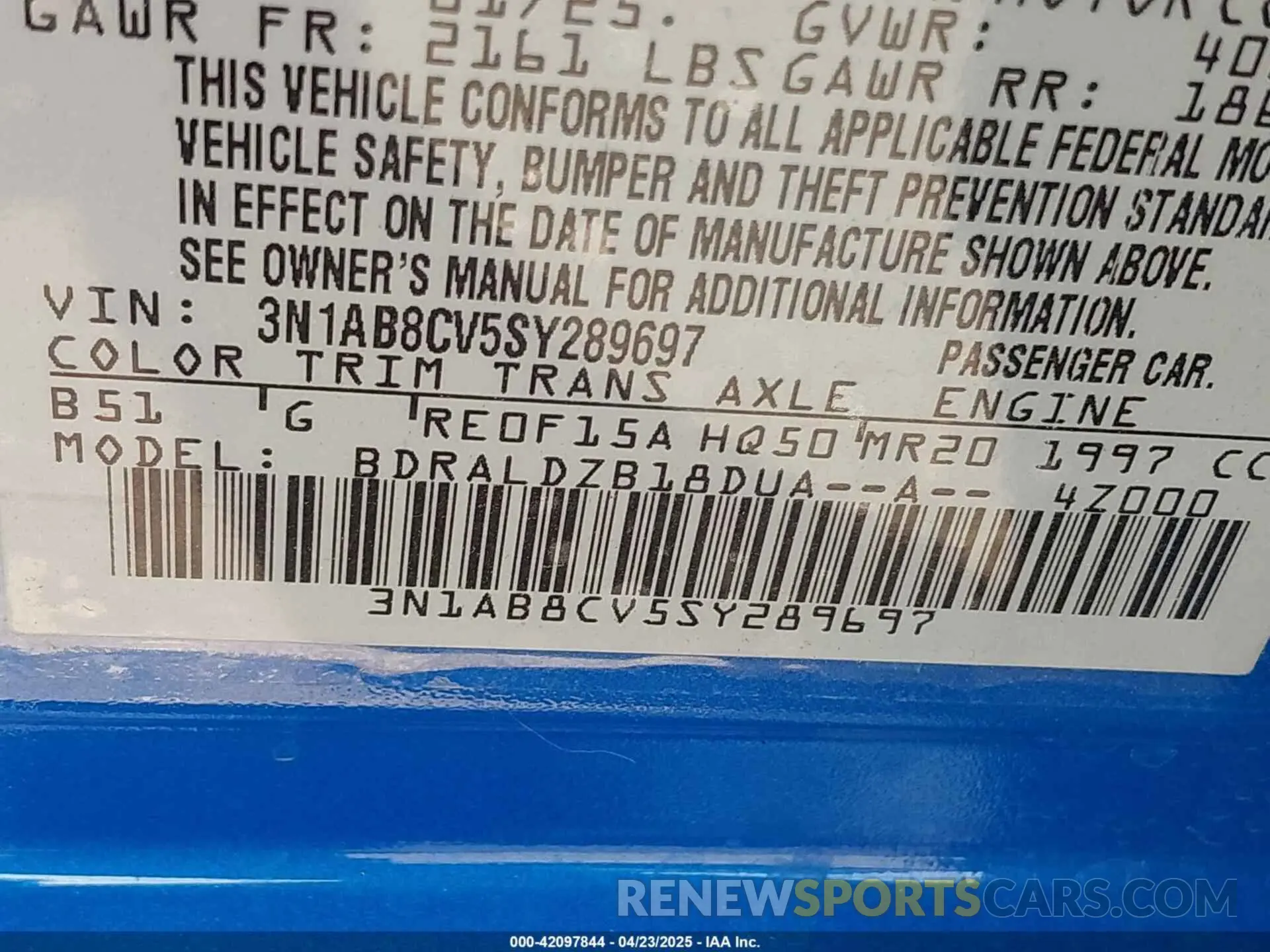 9 fotografías del automóvil dañado 3N1AB8CV5SY289697 NISSAN SENTRA 2025