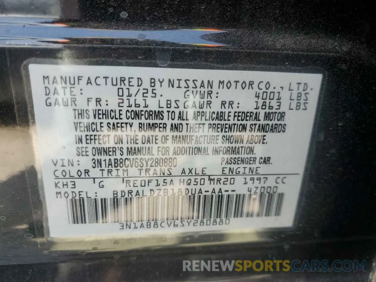 12 fotografías del automóvil dañado 3N1AB8CV6SY280880 NISSAN SENTRA 2025