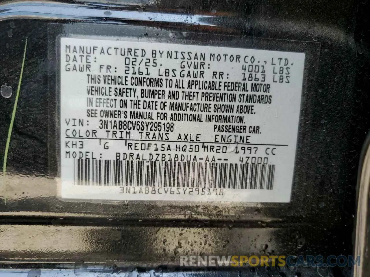 12 fotografías del automóvil dañado 3N1AB8CV6SY295198 NISSAN SENTRA 2025