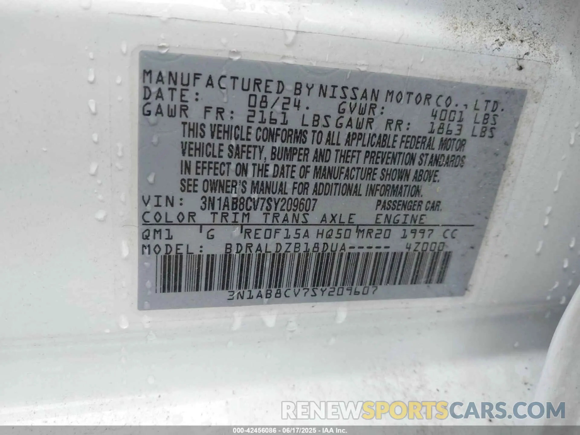 9 fotografías del automóvil dañado 3N1AB8CV7SY209607 NISSAN SENTRA 2025