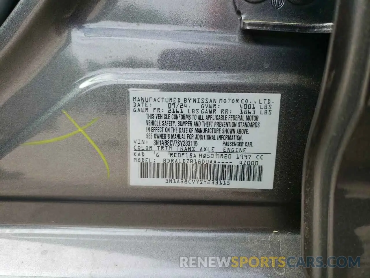 12 fotografías del automóvil dañado 3N1AB8CV7SY233115 NISSAN SENTRA 2025