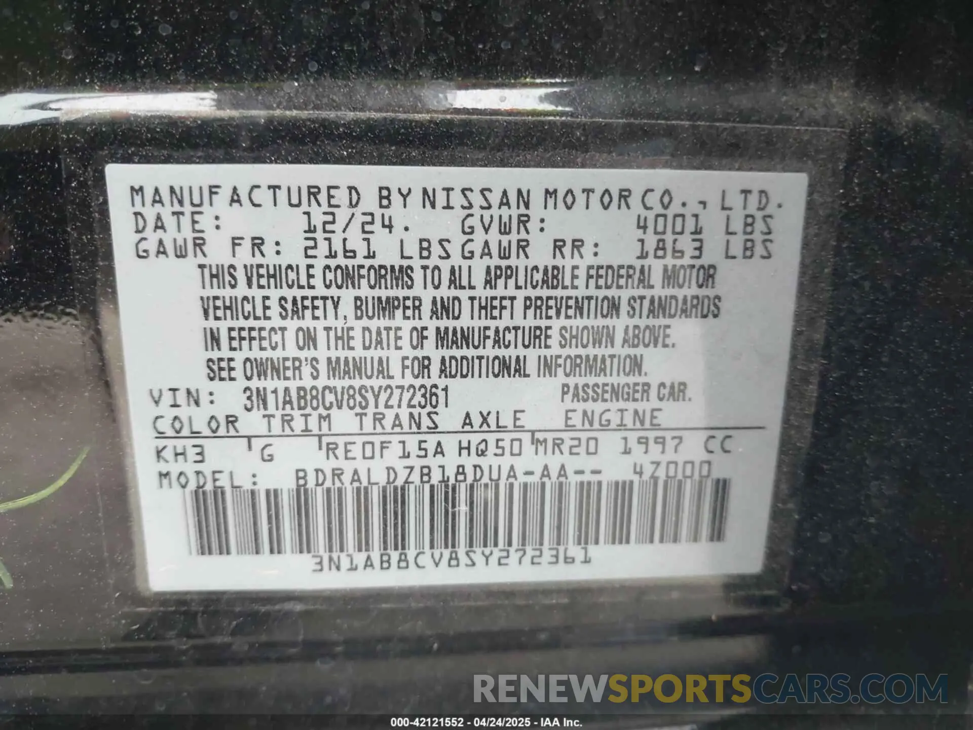 9 fotografías del automóvil dañado 3N1AB8CV8SY272361 NISSAN SENTRA 2025