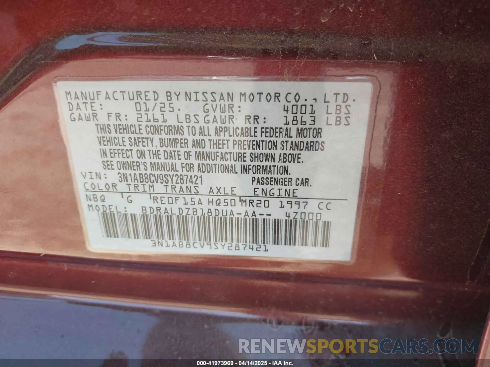9 fotografías del automóvil dañado 3N1AB8CV9SY287421 NISSAN SENTRA 2025