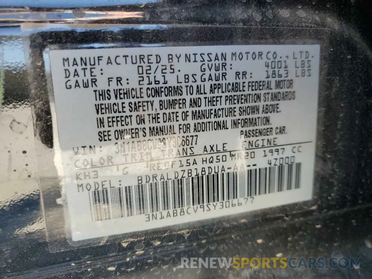 12 fotografías del automóvil dañado 3N1AB8CV9SY306677 NISSAN SENTRA 2025