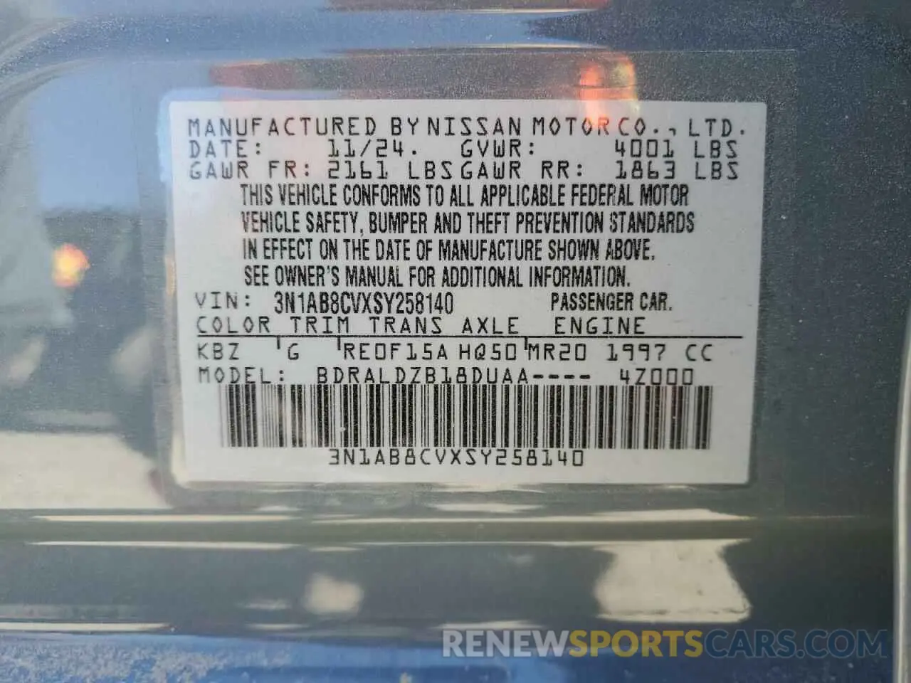13 fotografías del automóvil dañado 3N1AB8CVXSY258140 NISSAN SENTRA 2025
