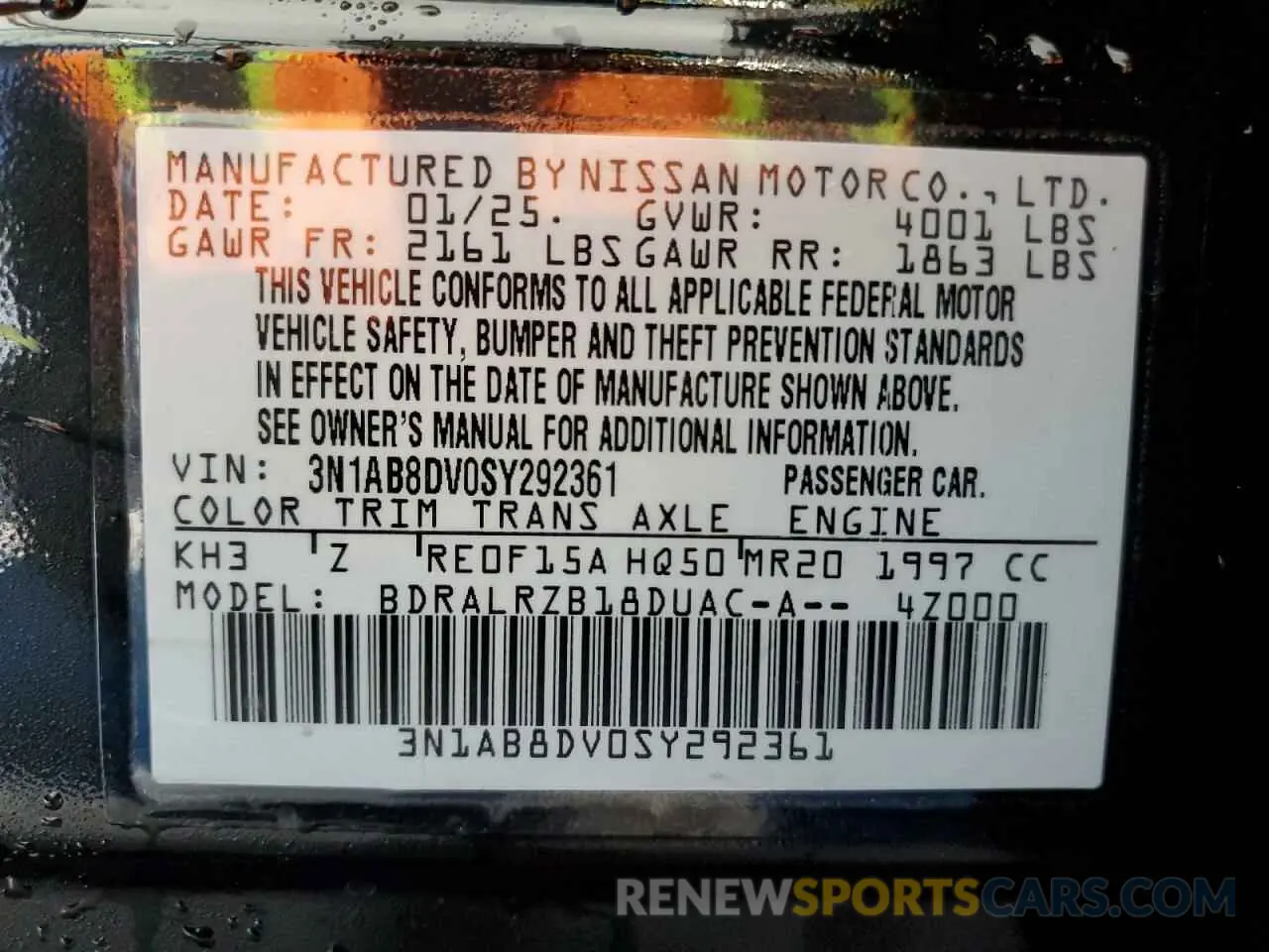 13 fotografías del automóvil dañado 3N1AB8DV0SY292361 NISSAN SENTRA 2025