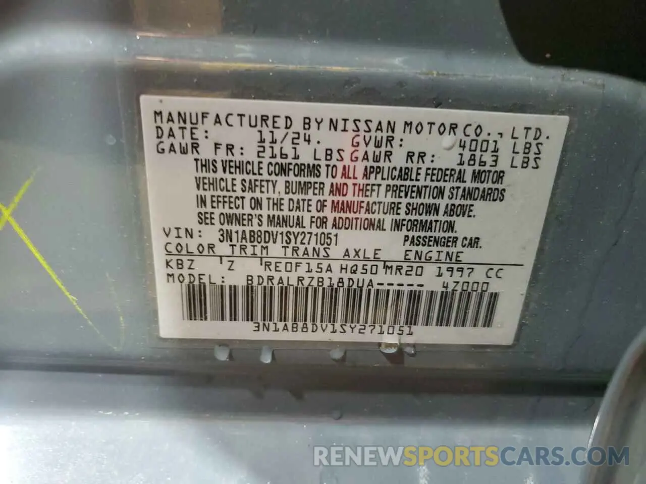 13 fotografías del automóvil dañado 3N1AB8DV1SY271051 NISSAN SENTRA 2025