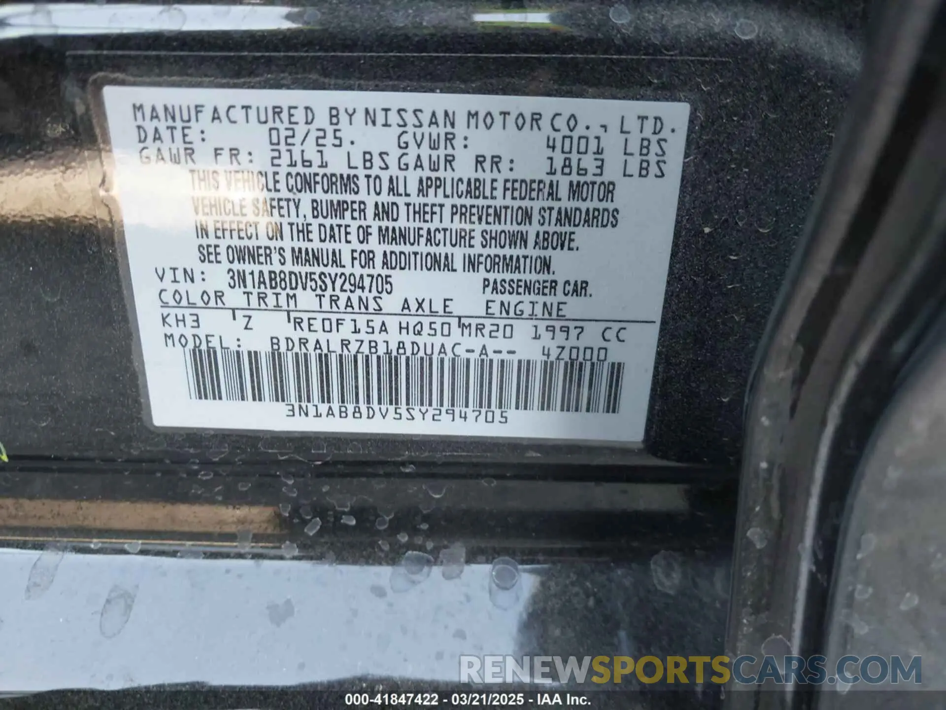 9 fotografías del automóvil dañado 3N1AB8DV5SY294705 NISSAN SENTRA 2025