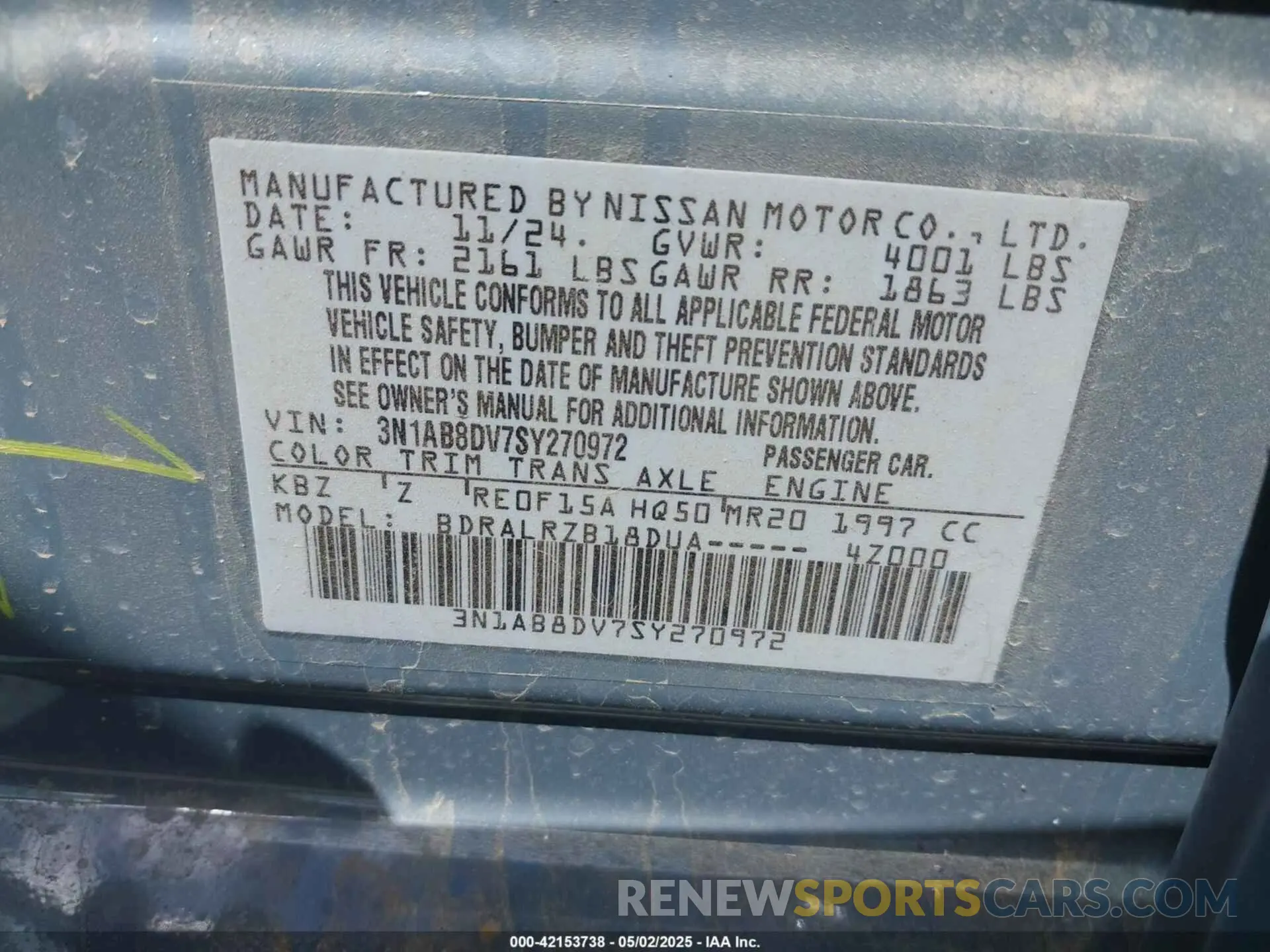 9 fotografías del automóvil dañado 3N1AB8DV7SY270972 NISSAN SENTRA 2025
