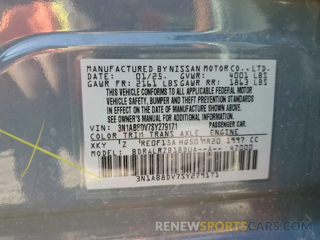13 fotografías del automóvil dañado 3N1AB8DV7SY279171 NISSAN SENTRA 2025