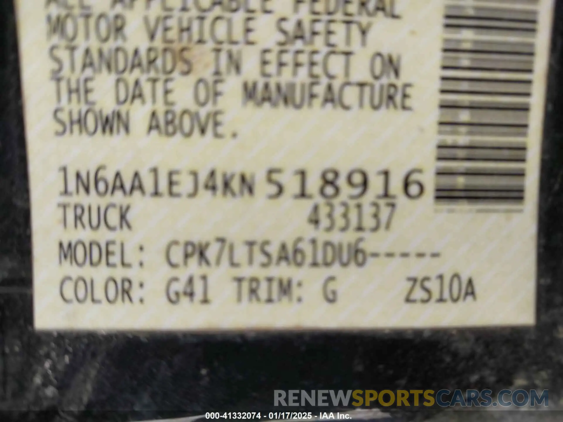 9 fotografías del automóvil dañado 1N6AA1EJ4KN518916 NISSAN TITAN 2019