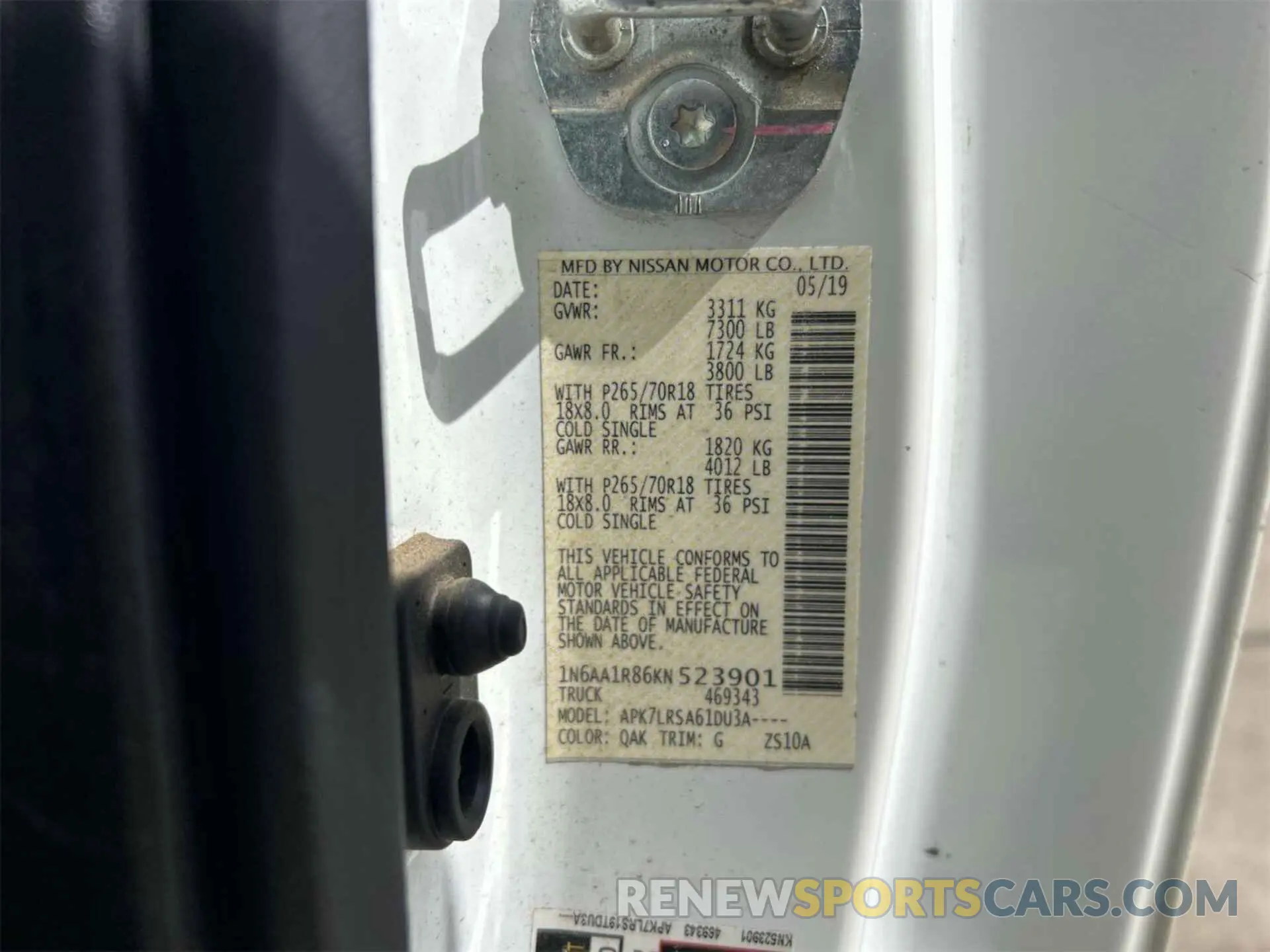 21 fotografías del automóvil dañado 1N6AA1R86KN523901 NISSAN TITAN 2019