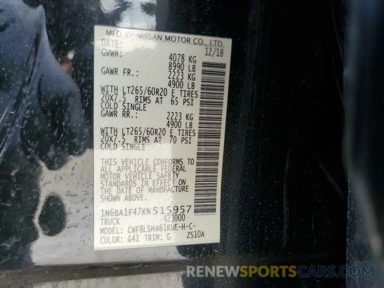 12 fotografías del automóvil dañado 1N6BA1F47KN515957 NISSAN TITAN 2019