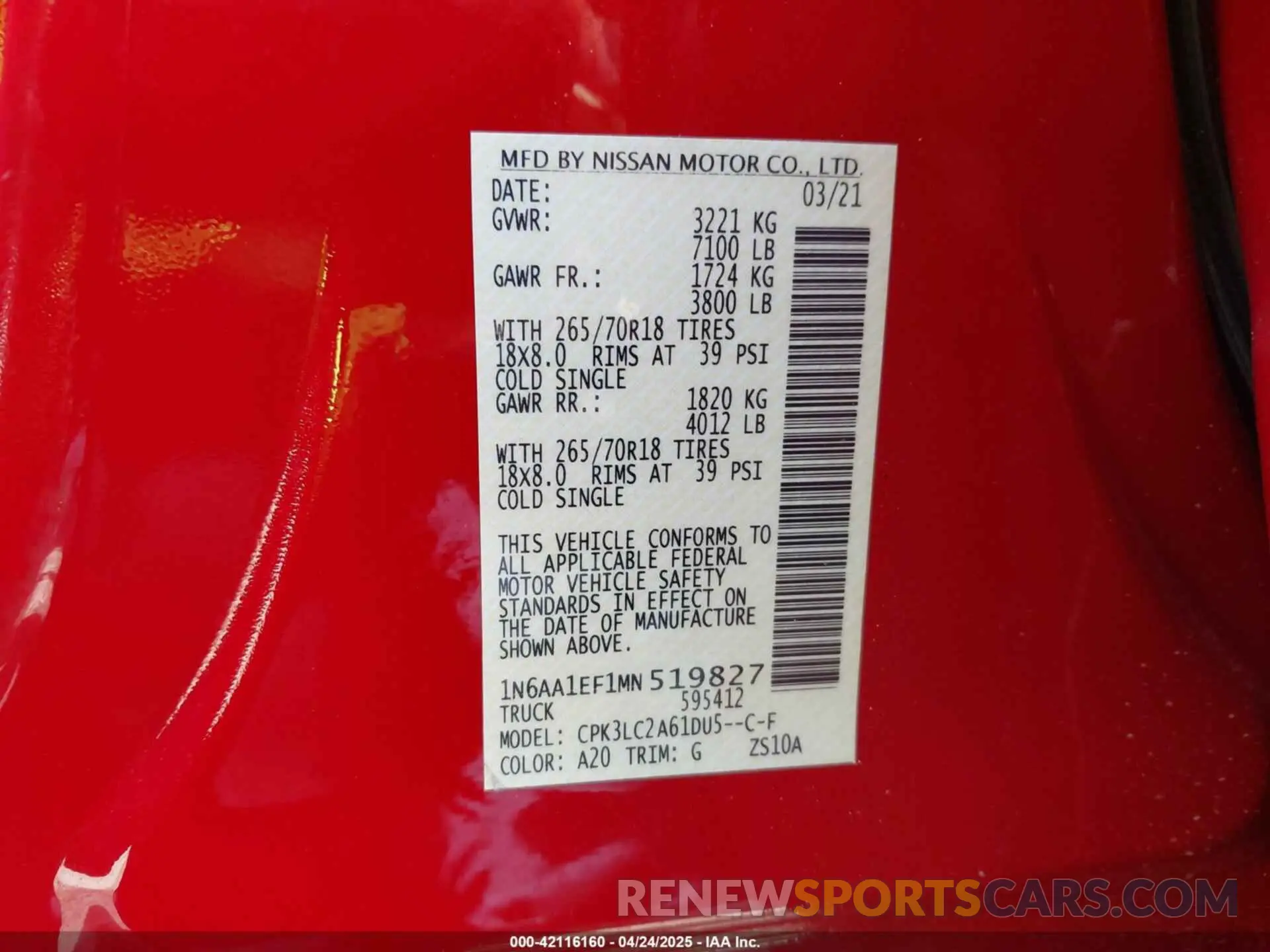 9 fotografías del automóvil dañado 1N6AA1EF1MN519827 NISSAN TITAN 2021