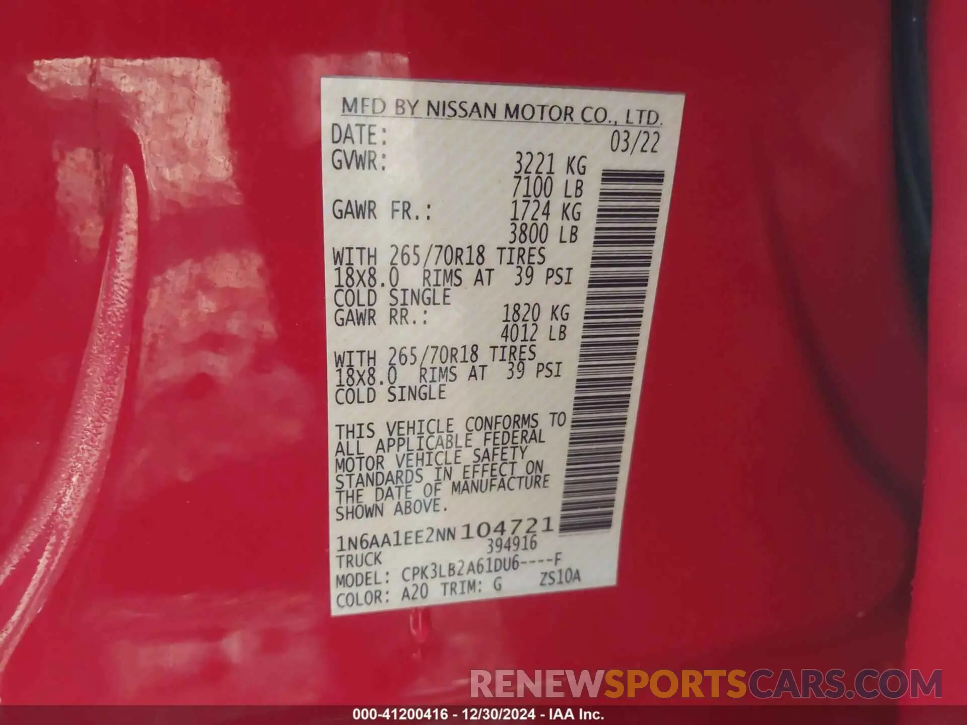 9 fotografías del automóvil dañado 1N6AA1EE2NN104721 NISSAN TITAN 2022