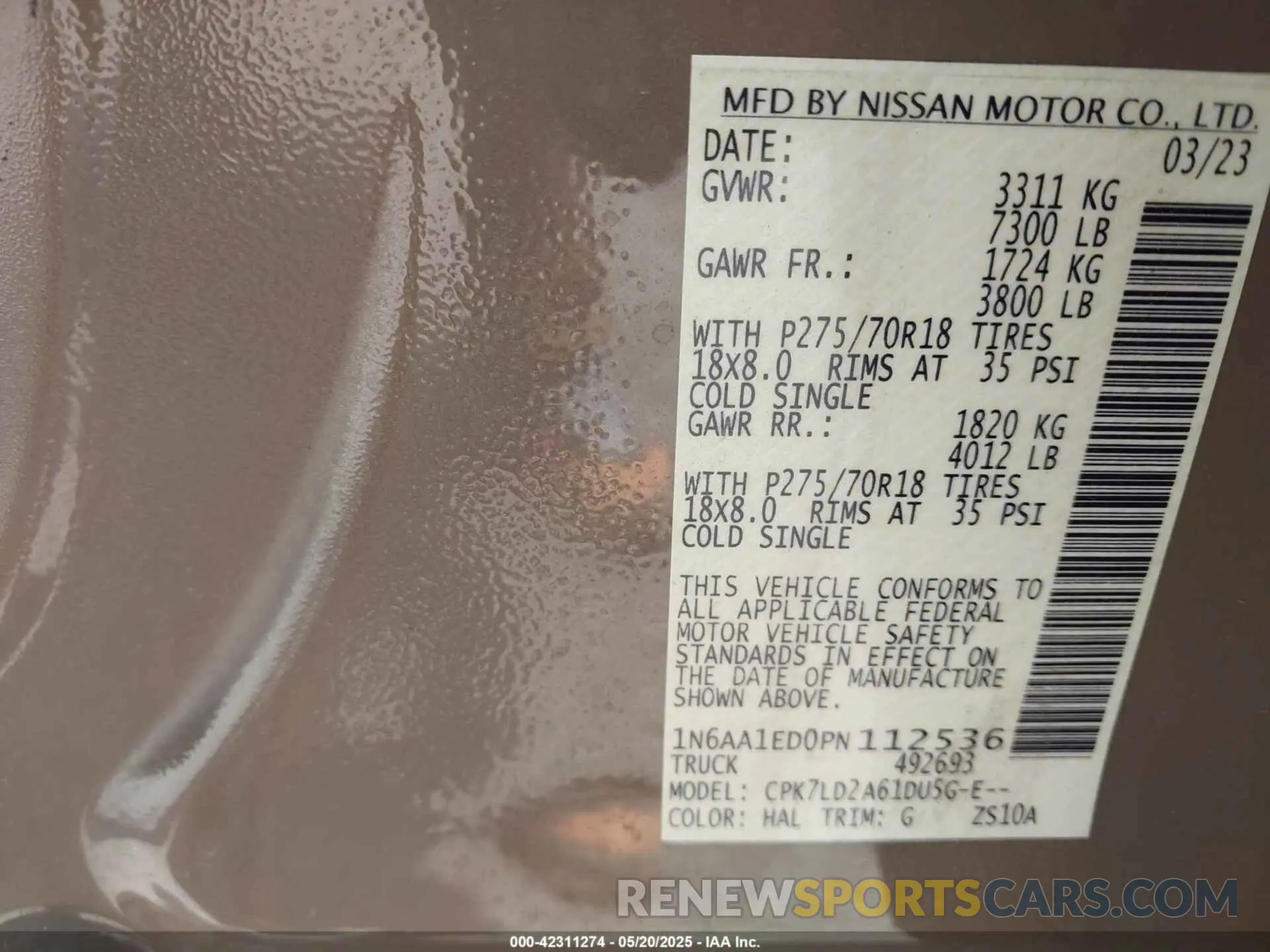 9 fotografías del automóvil dañado 1N6AA1ED0PN112536 NISSAN TITAN 2023