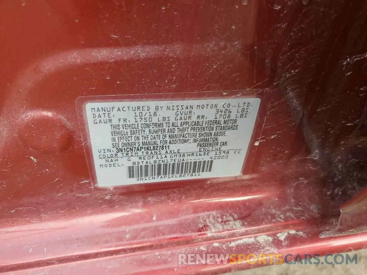 12 fotografías del automóvil dañado 3N1CN7AP1KL827811 NISSAN VERSA 2019