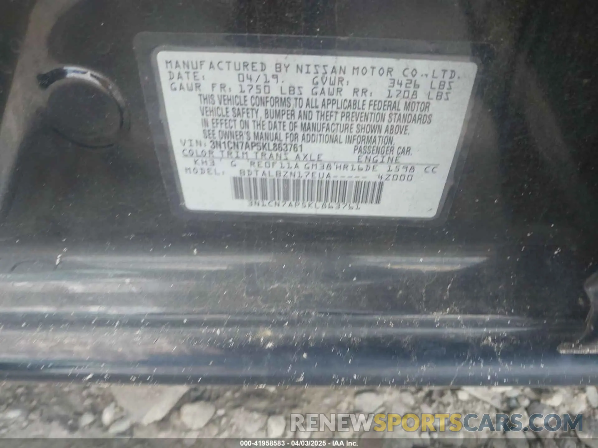 9 fotografías del automóvil dañado 3N1CN7AP5KL863761 NISSAN VERSA 2019