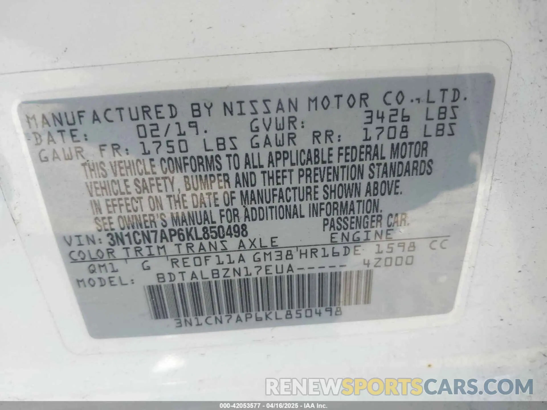 9 fotografías del automóvil dañado 3N1CN7AP6KL850498 NISSAN VERSA 2019