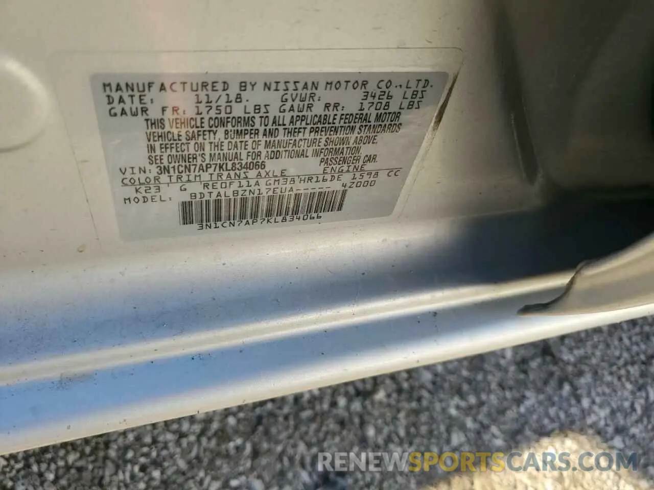 13 fotografías del automóvil dañado 3N1CN7AP7KL834066 NISSAN VERSA 2019