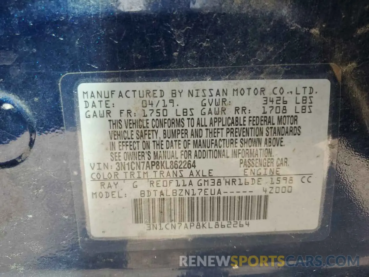 14 fotografías del automóvil dañado 3N1CN7AP8KL862264 NISSAN VERSA 2019