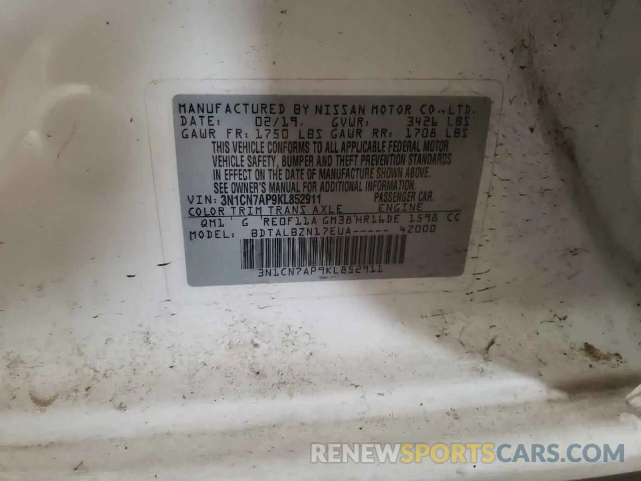 13 fotografías del automóvil dañado 3N1CN7AP9KL852911 NISSAN VERSA 2019