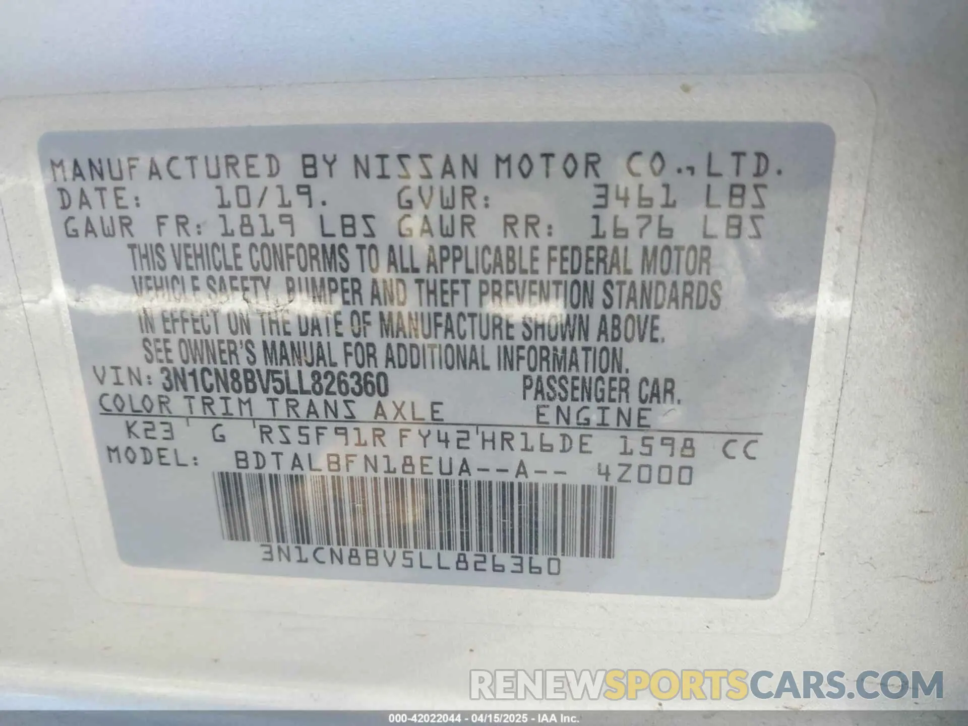 9 fotografías del automóvil dañado 3N1CN8BV5LL826360 NISSAN VERSA 2020