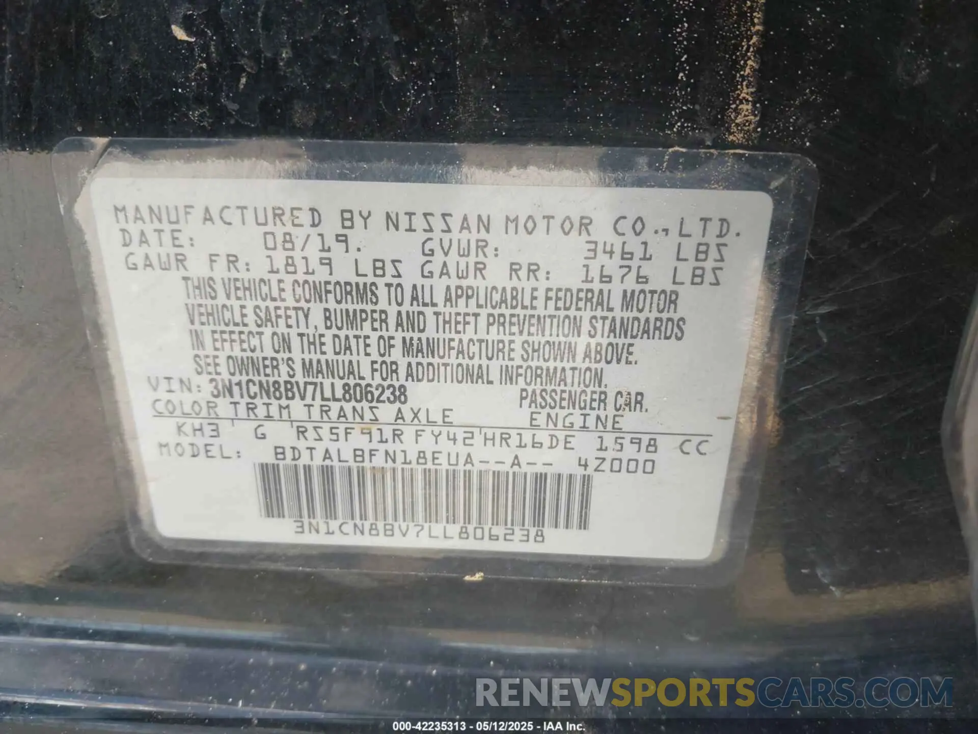 9 fotografías del automóvil dañado 3N1CN8BV7LL806238 NISSAN VERSA 2020