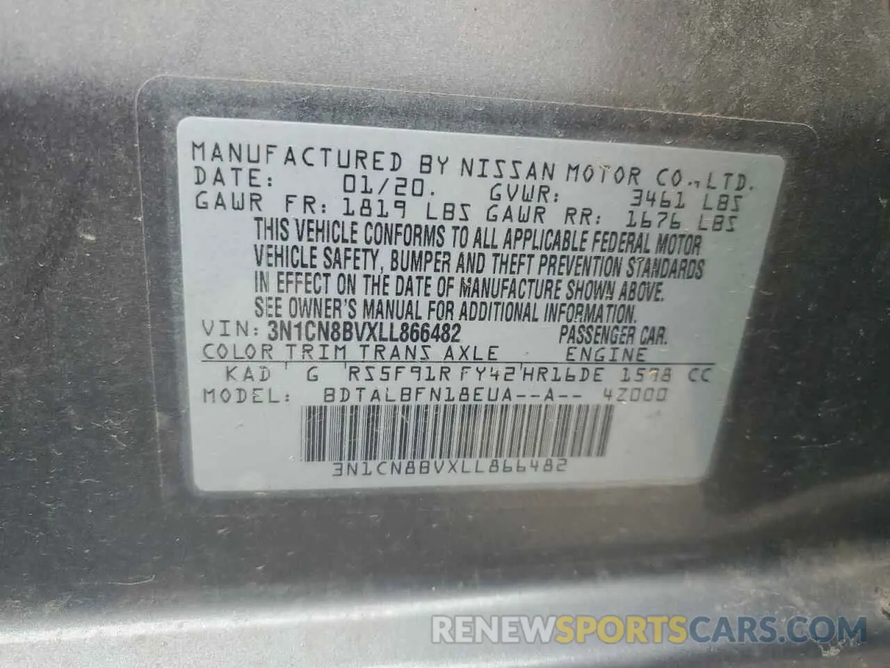 13 fotografías del automóvil dañado 3N1CN8BVXLL866482 NISSAN VERSA 2020