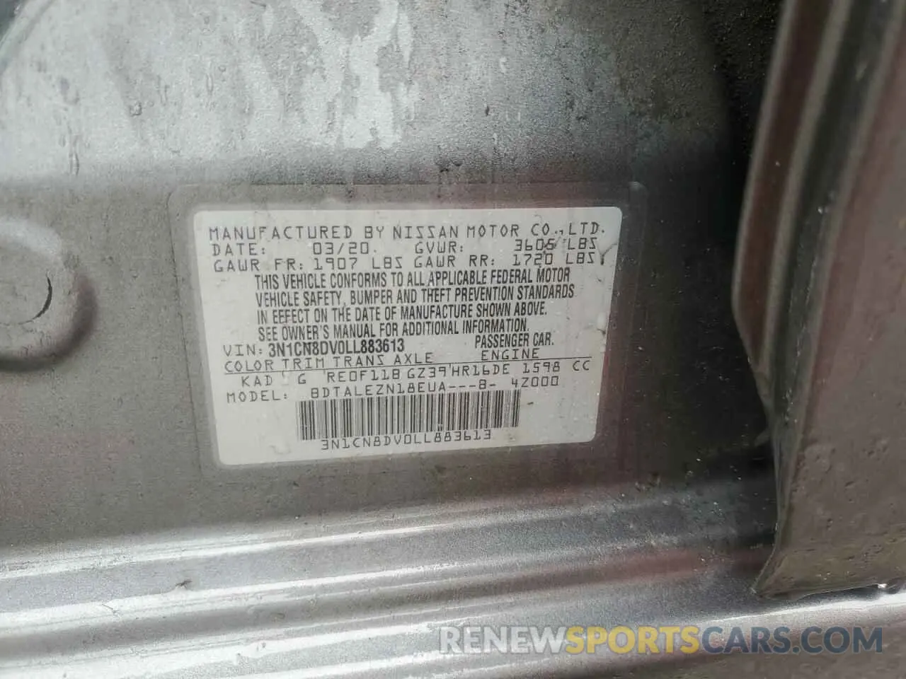12 fotografías del automóvil dañado 3N1CN8DV0LL883613 NISSAN VERSA 2020