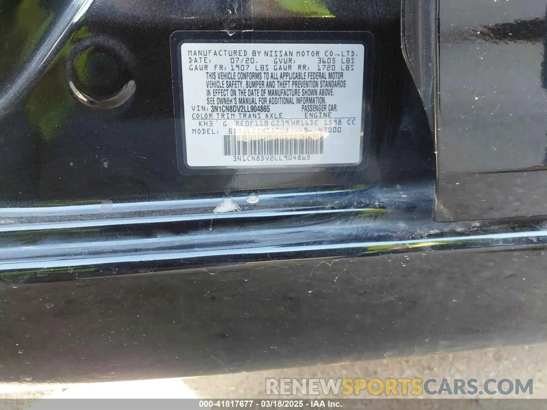 9 fotografías del automóvil dañado 3N1CN8DV2LL904865 NISSAN VERSA 2020