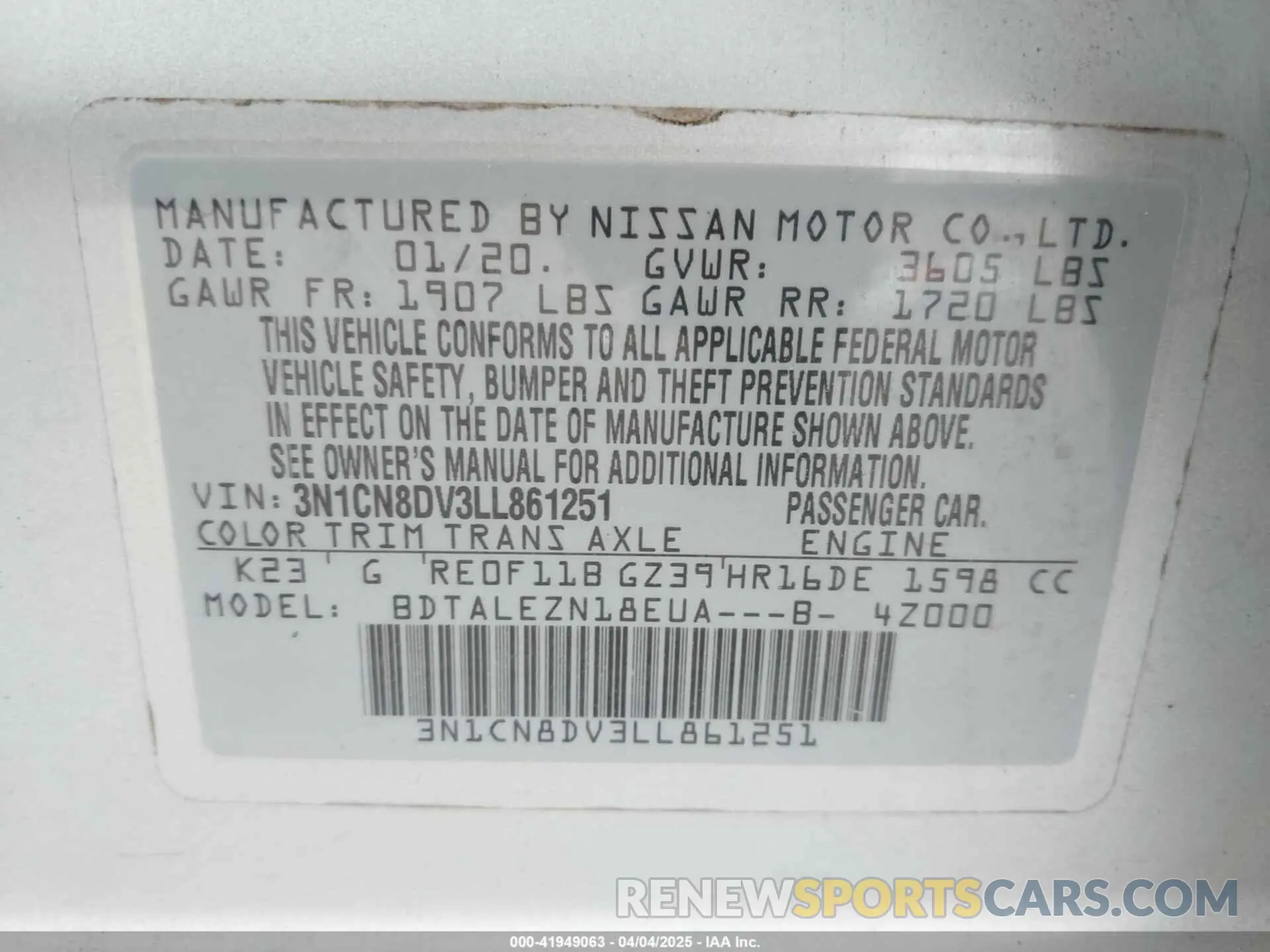 9 fotografías del automóvil dañado 3N1CN8DV3LL861251 NISSAN VERSA 2020