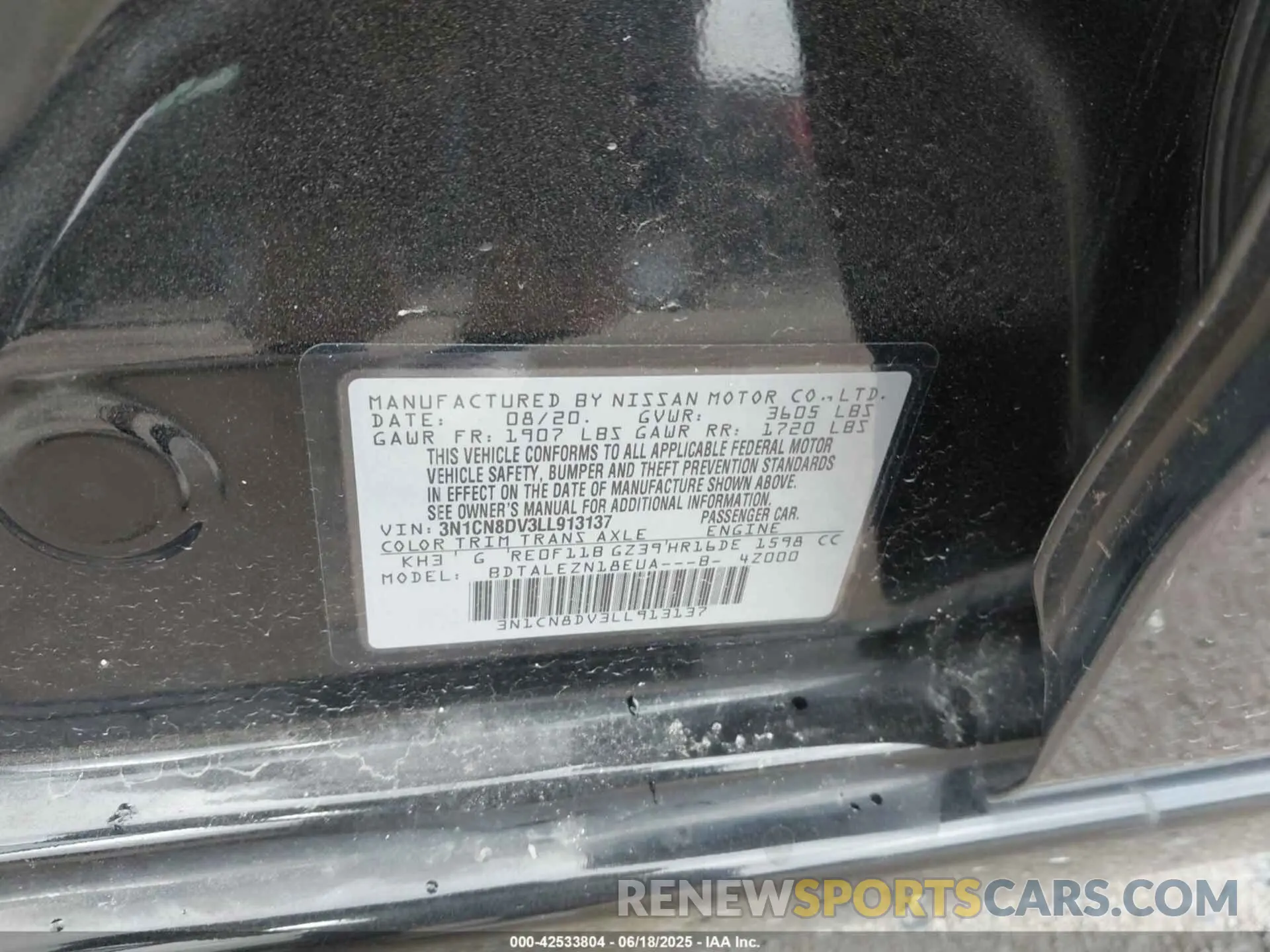 9 fotografías del automóvil dañado 3N1CN8DV3LL913137 NISSAN VERSA 2020
