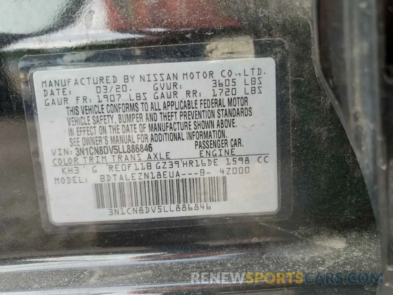 12 fotografías del automóvil dañado 3N1CN8DV5LL886846 NISSAN VERSA 2020