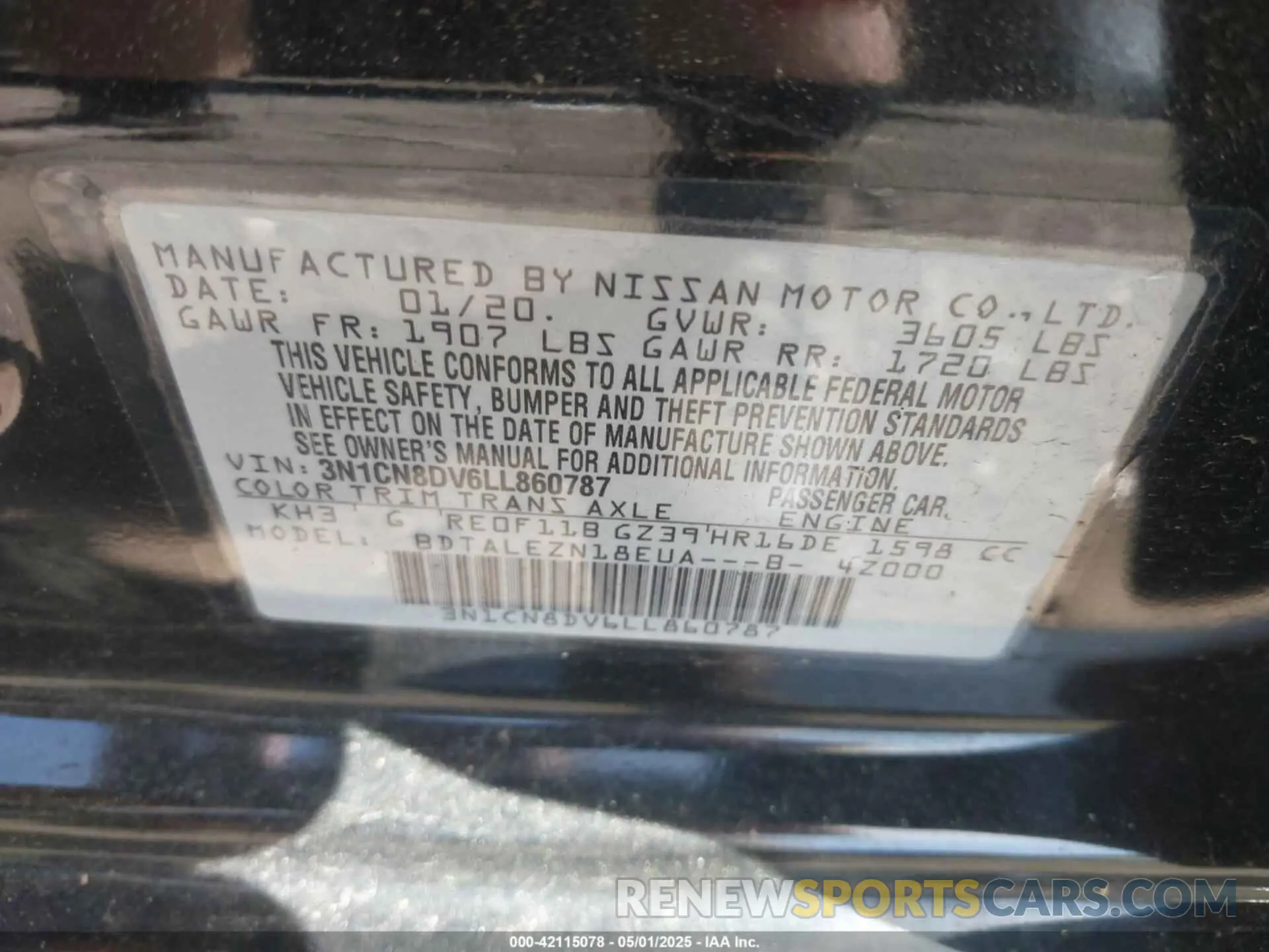 9 fotografías del automóvil dañado 3N1CN8DV6LL860787 NISSAN VERSA 2020