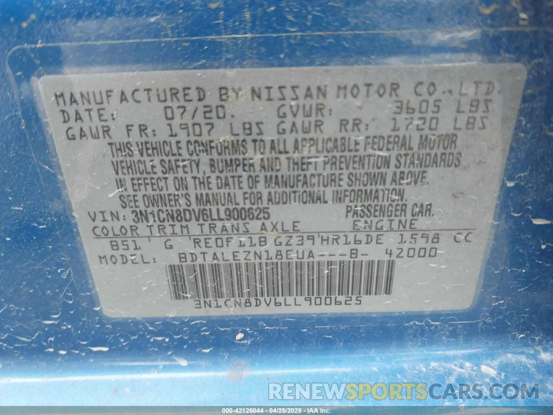 9 fotografías del automóvil dañado 3N1CN8DV6LL900625 NISSAN VERSA 2020