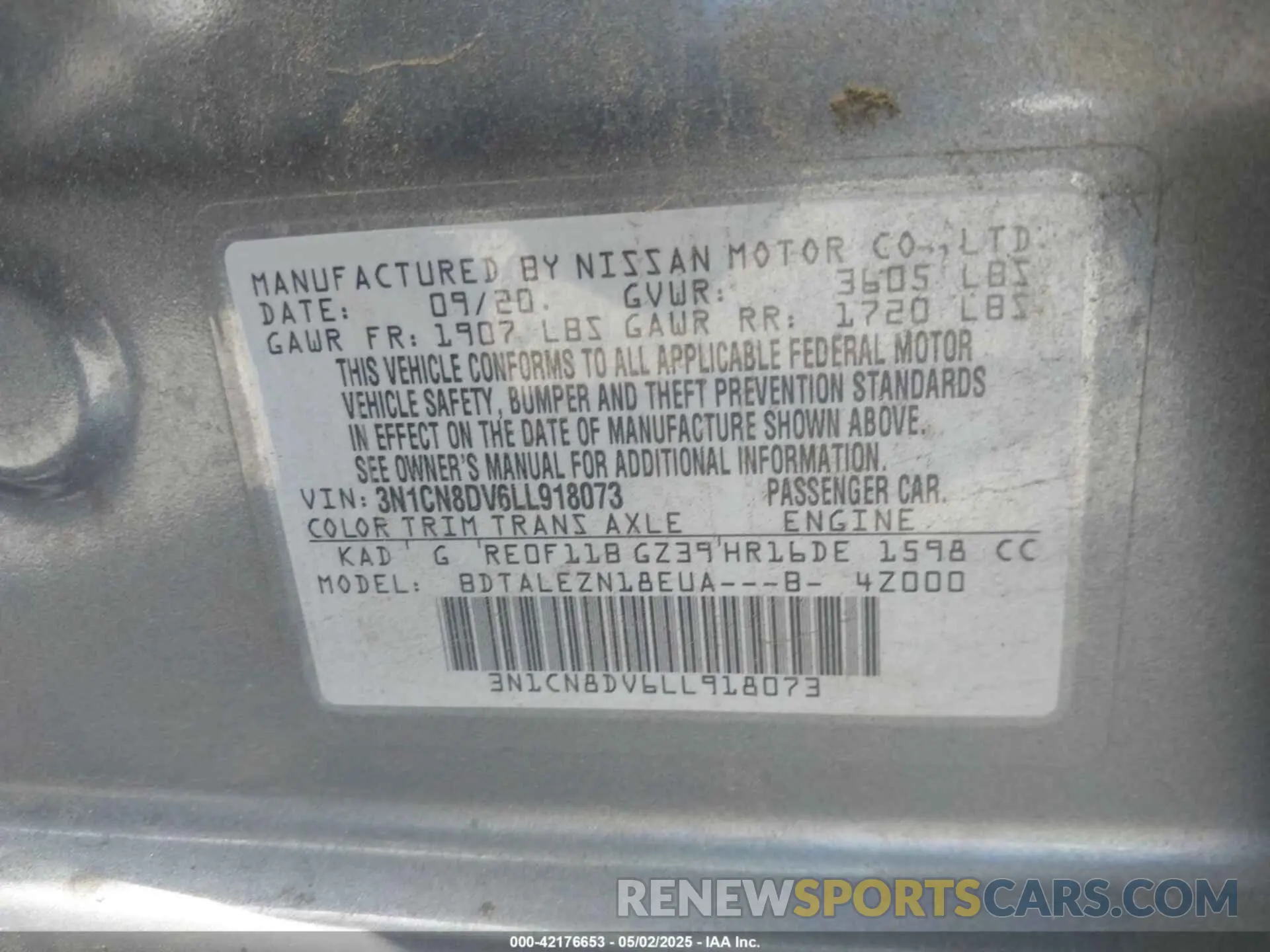 9 fotografías del automóvil dañado 3N1CN8DV6LL918073 NISSAN VERSA 2020