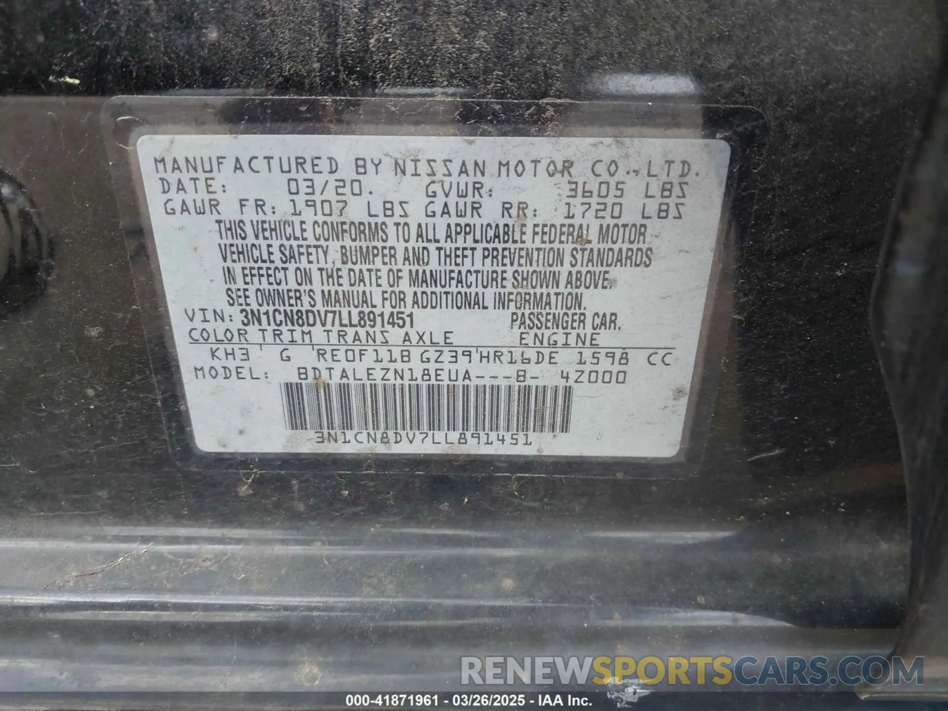 9 fotografías del automóvil dañado 3N1CN8DV7LL891451 NISSAN VERSA 2020