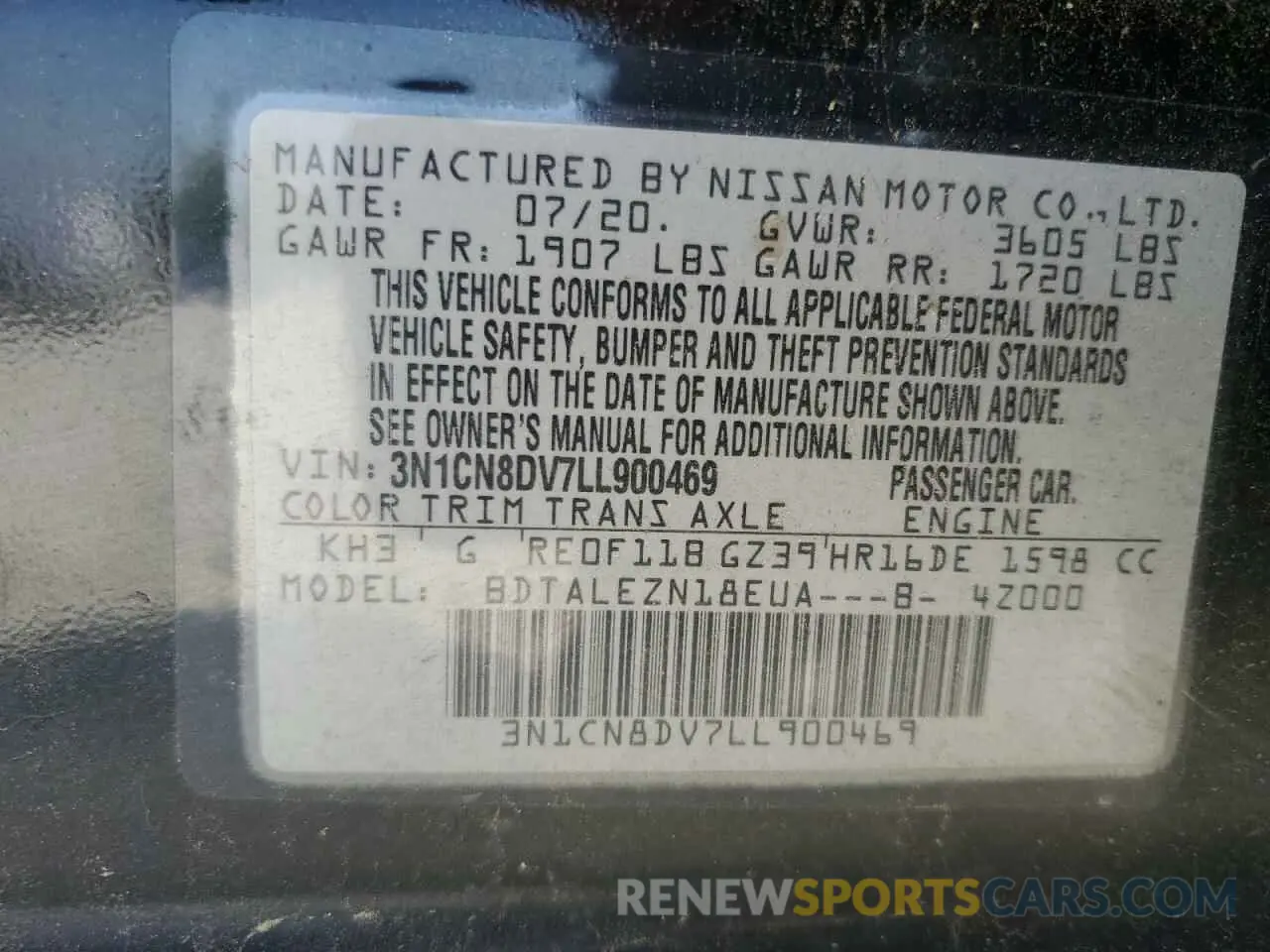 13 fotografías del automóvil dañado 3N1CN8DV7LL900469 NISSAN VERSA 2020