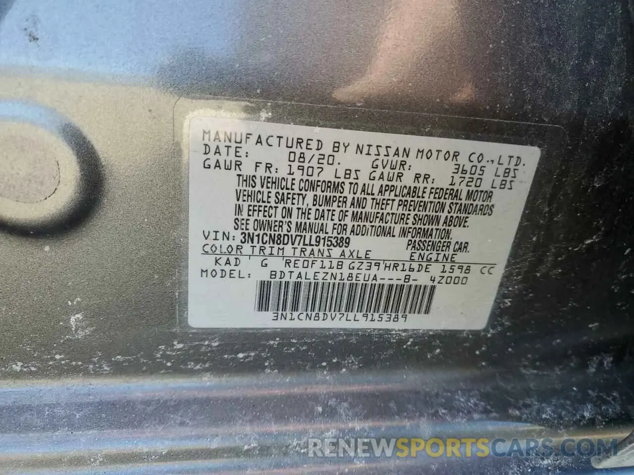 12 fotografías del automóvil dañado 3N1CN8DV7LL915389 NISSAN VERSA 2020