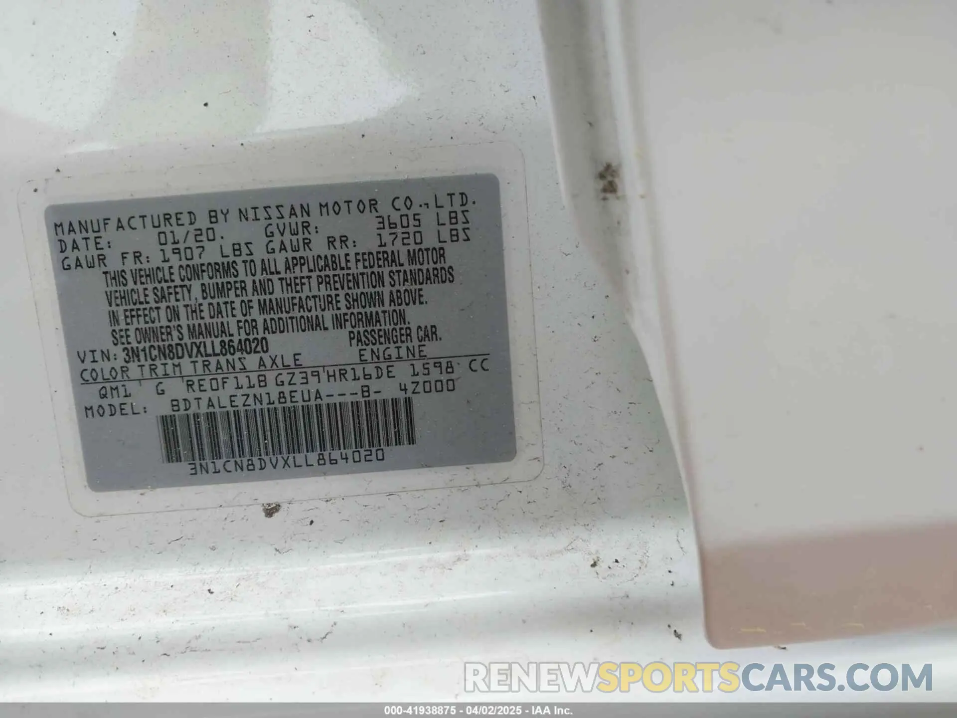 9 fotografías del automóvil dañado 3N1CN8DVXLL864020 NISSAN VERSA 2020