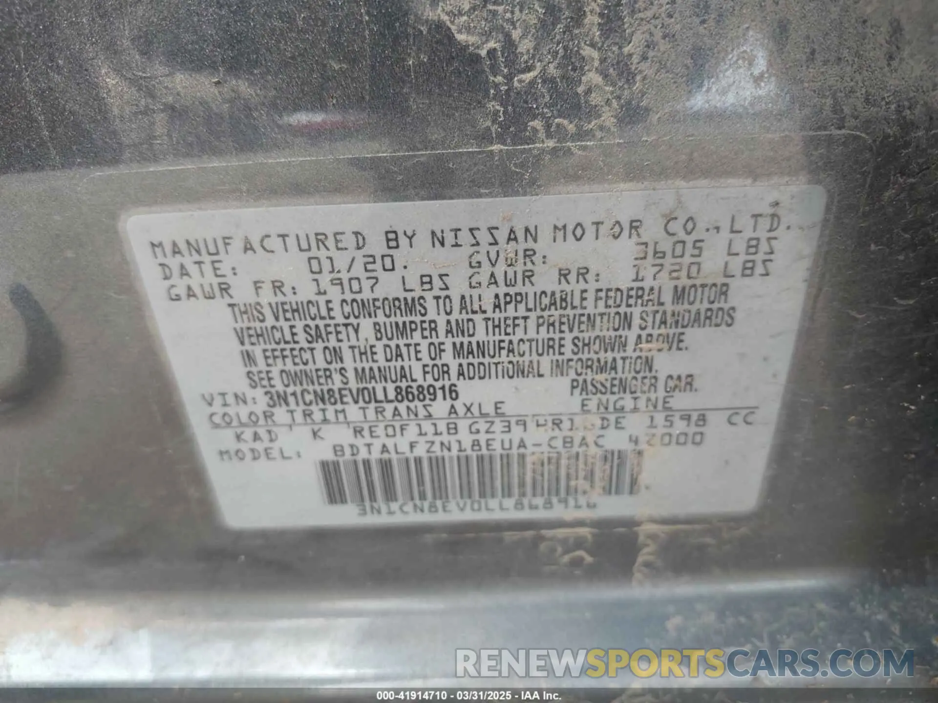 9 fotografías del automóvil dañado 3N1CN8EV0LL868916 NISSAN VERSA 2020