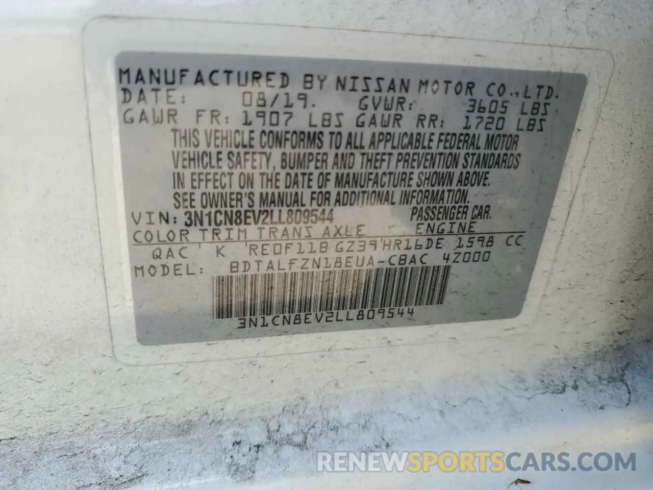12 fotografías del automóvil dañado 3N1CN8EV2LL809544 NISSAN VERSA 2020